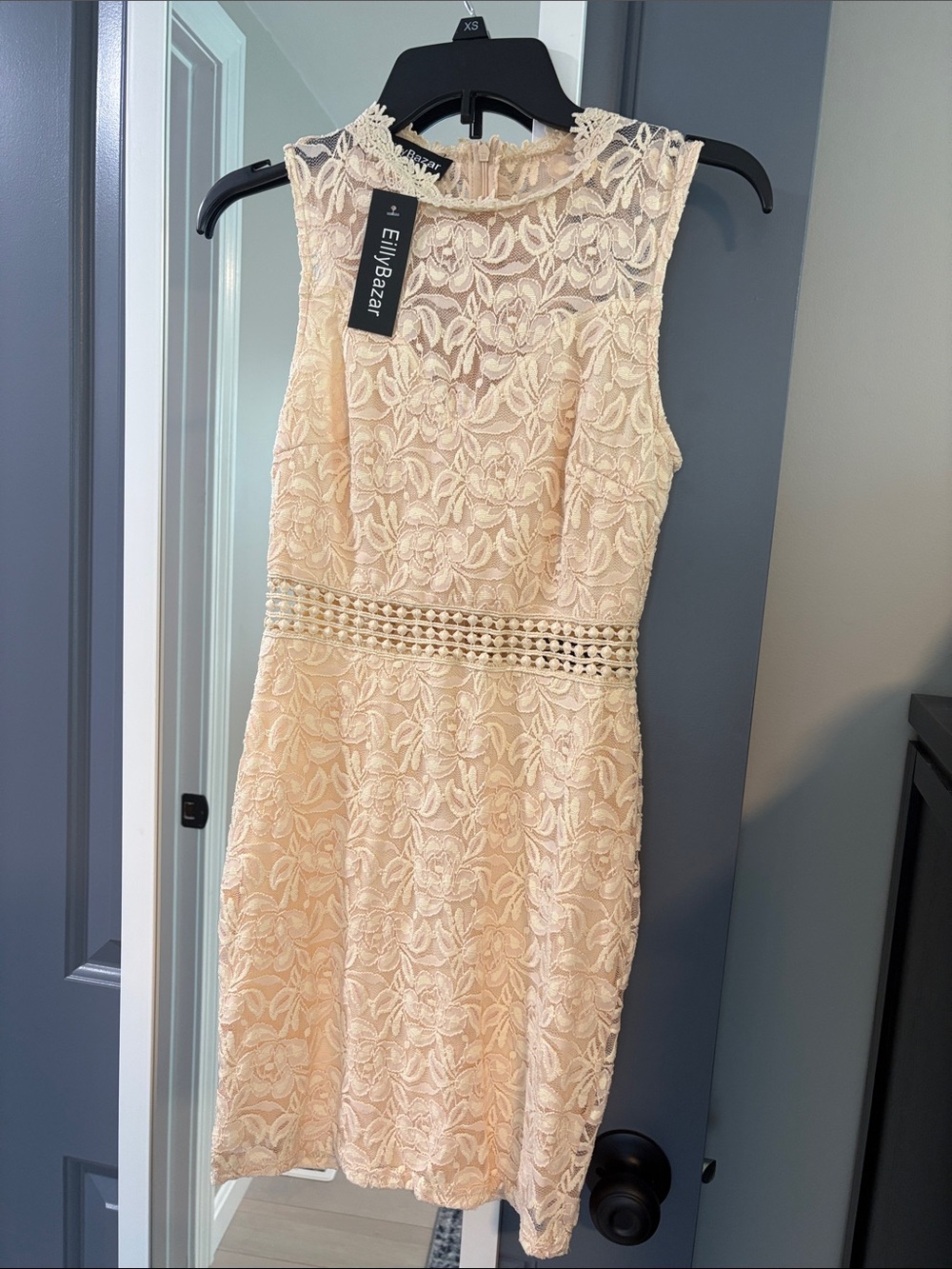 EllyBazar Sleeveless Lace Dress in Peachy Cream